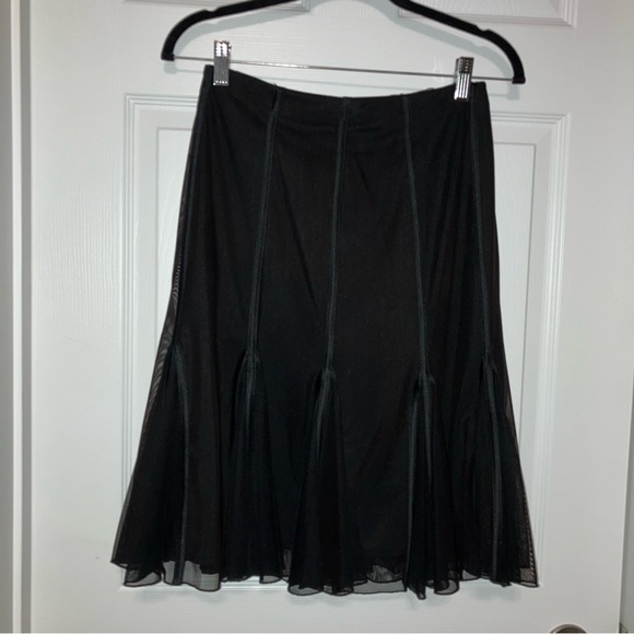 JS Collections black skirt: chiffon, satin ribbon trim, ruffled hem, lined - Picture 2 of 10